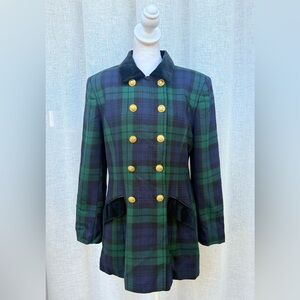 Lauren Ralph Lauren plaid blue green double breasted blazer